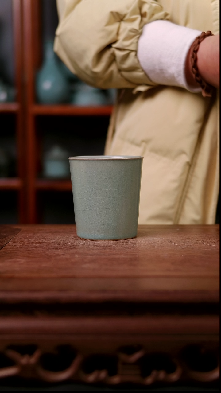 杯子陶浩*。青霁汝窑仿古釉   可乐杯