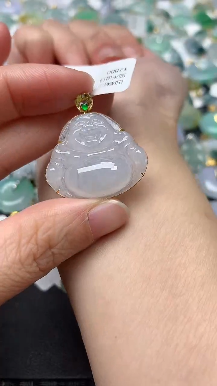 颈饰18K金镶嵌翡翠天然缅甸A货翡翠