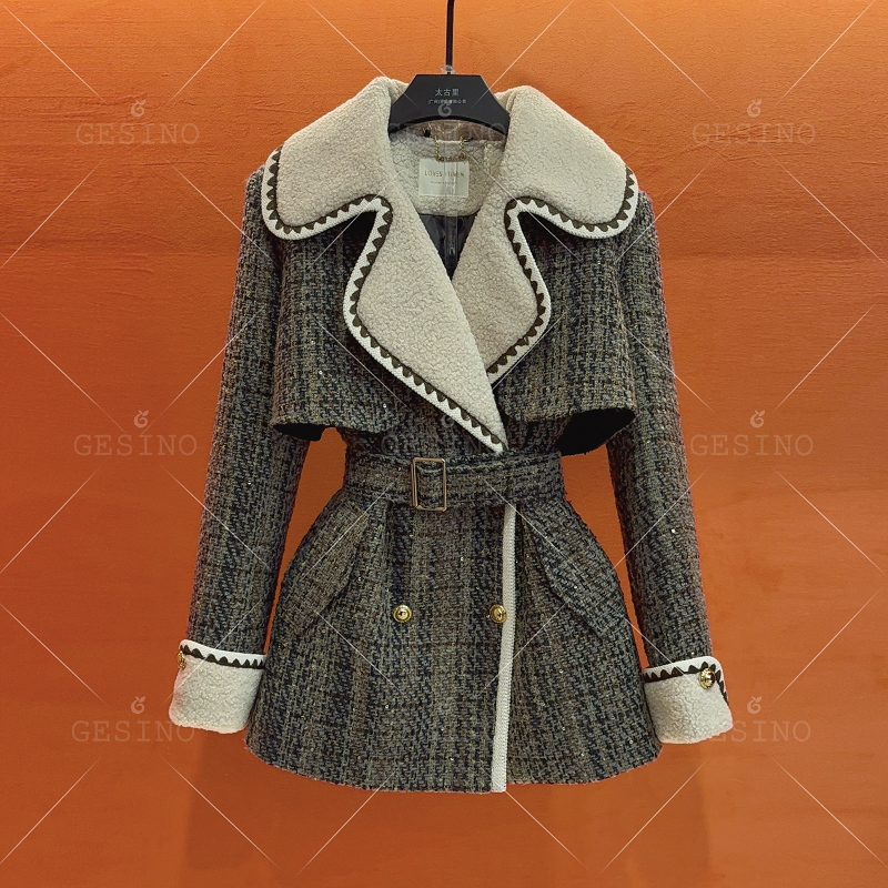 【关关】秋冬高奢限定优雅气质轻奢款法式设计优雅网红外套 G-0357