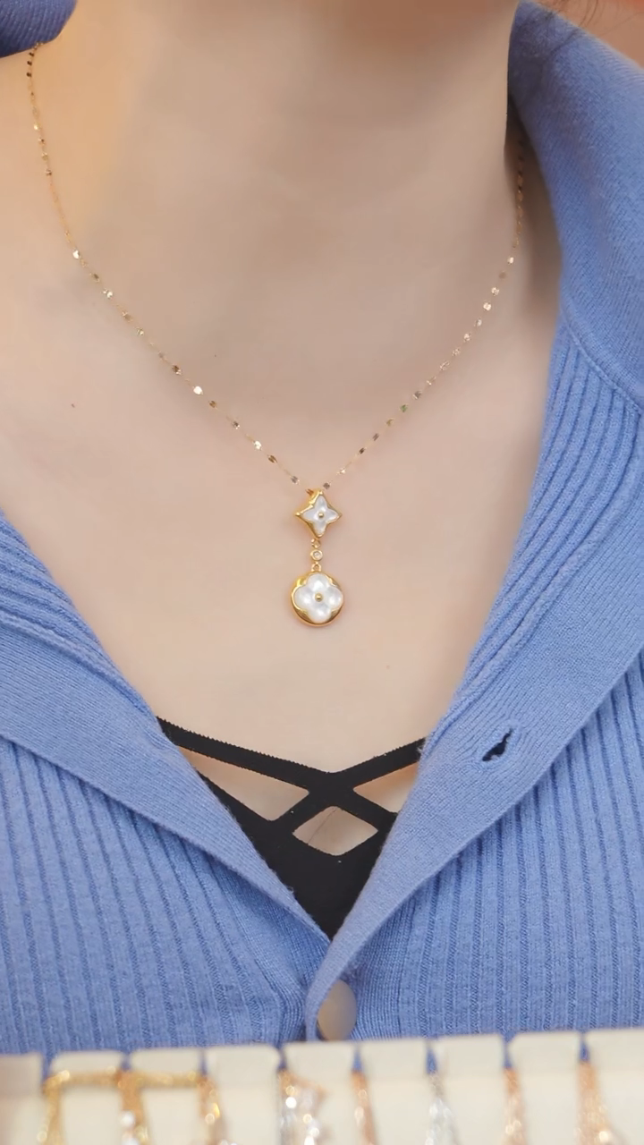 【闪购商品】贝壳（贝母）项链18K金镶嵌老花