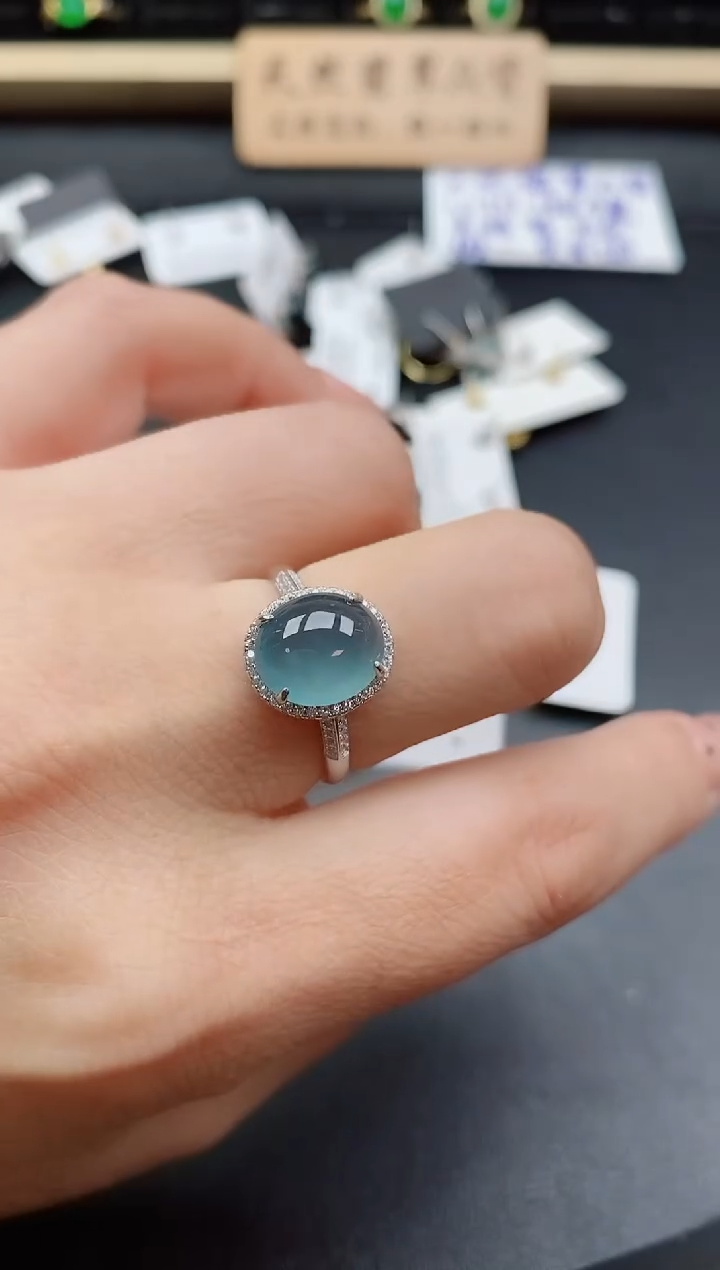 银S925镶嵌戒指翡翠1