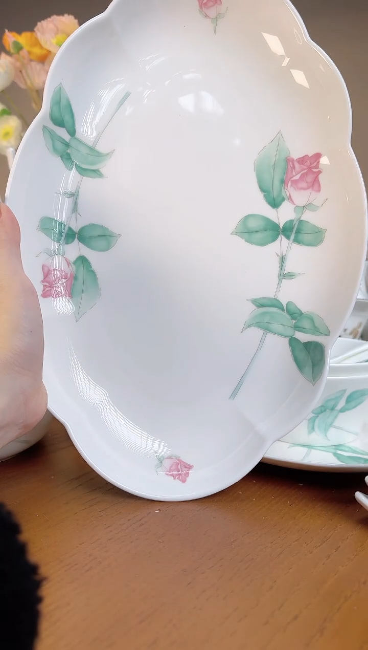 【闪购商品】玫瑰高骨瓷12.5寸大鱼盘