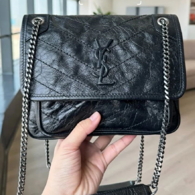 99新 YSL/圣罗兰 小花6枫niki 黑色 D扣 小号包