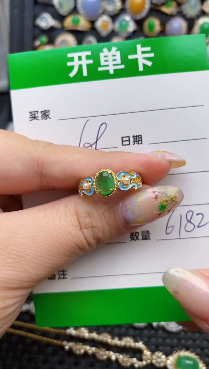 翡翠戒指银S925镶嵌6182