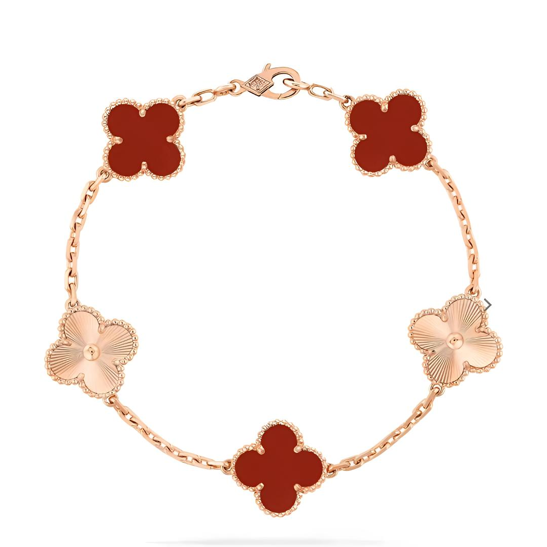 ✨18K金镶嵌红玛瑙镭射五花手链玫瑰金15cm