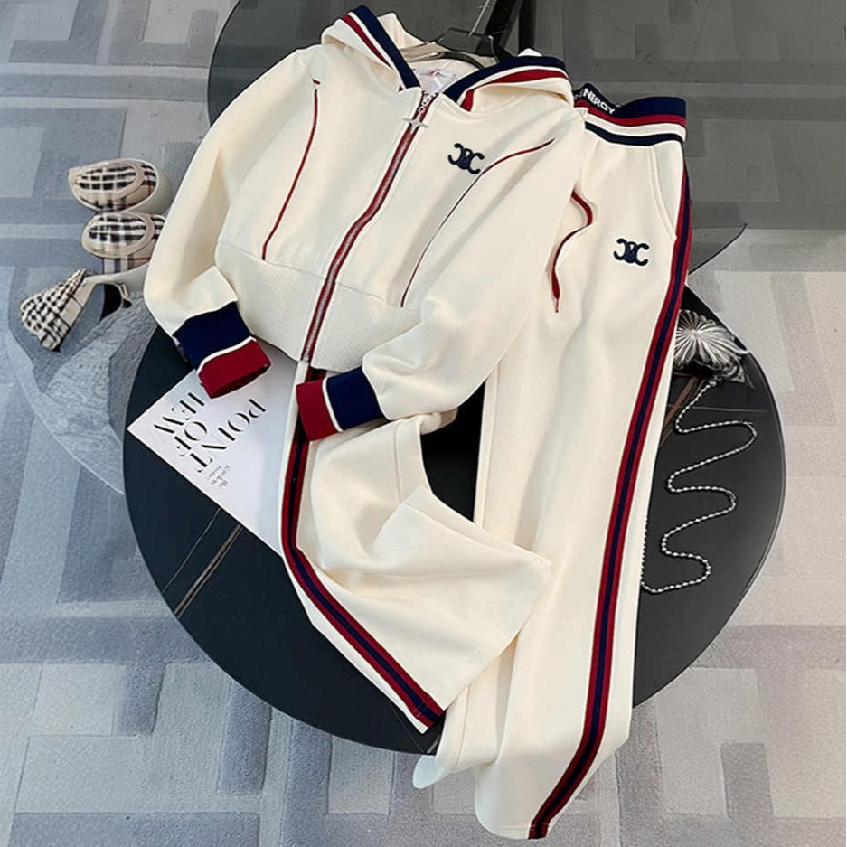休闲运动服套装女2025春秋新款刺绣卫衣直筒裤洋气减龄两件套9018