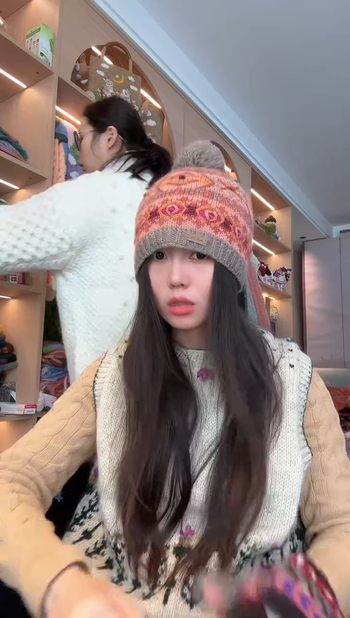 羊毛美利奴粉色敦煌帽