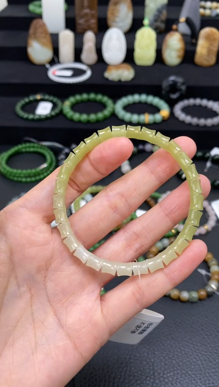 未镶嵌和田玉挂件6mm黄口竹节手串