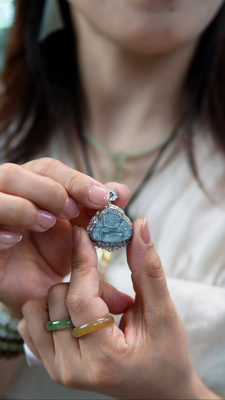 【闪购商品】翡翠颈饰银S925镶嵌老蓝水