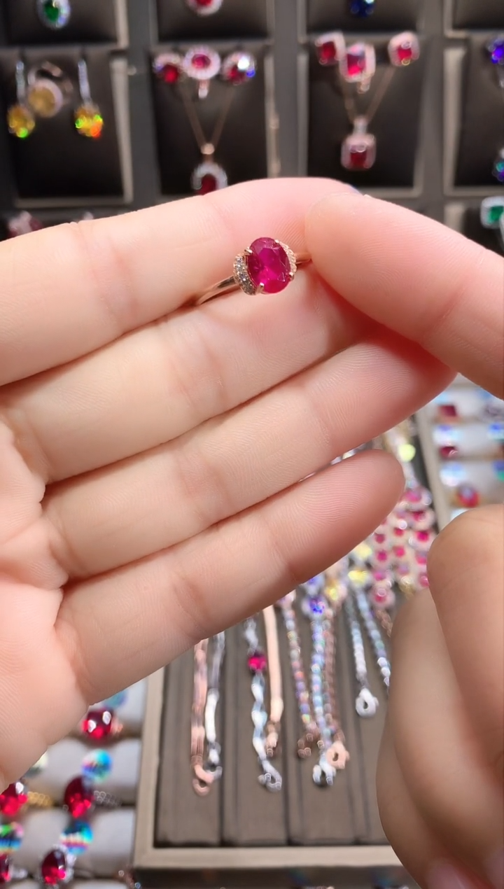 【闪购商品】红宝石戒指银S925镶嵌玫瑰金6.8