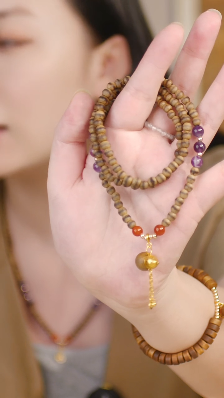 未镶嵌手串水晶（三圈文莱0.5奇楠项链+葫芦吊坠）