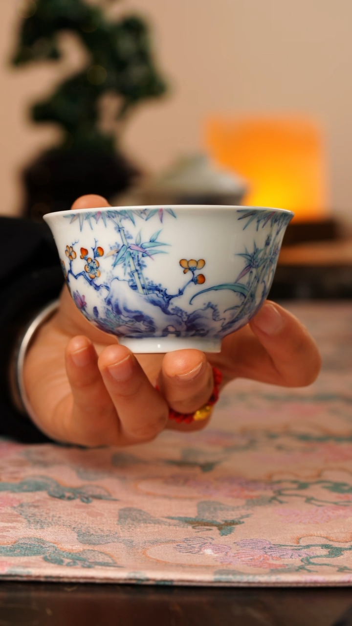 【闪购商品】瓷片望玉斗彩梅兰竹菊撇口杯