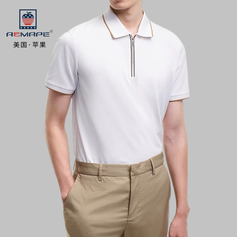AEMAPE商务男士夏拉链款吸湿排汗高弹短袖T恤POLO衫日常通勤休闲