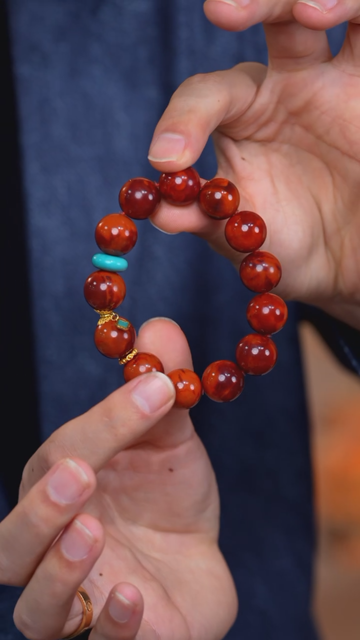 【闪购商品】南红玛瑙手串18K金镶嵌金沙江南红手串
