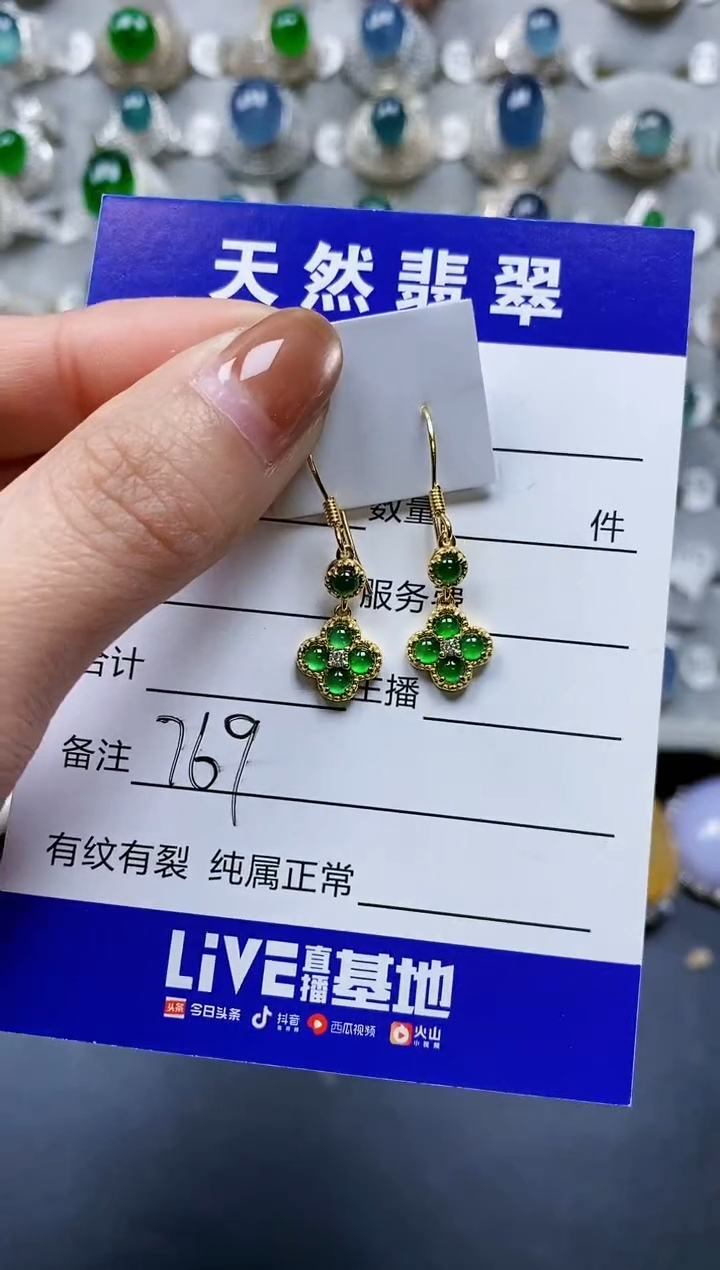 【闪购商品】翡翠耳饰银S925镶嵌0769