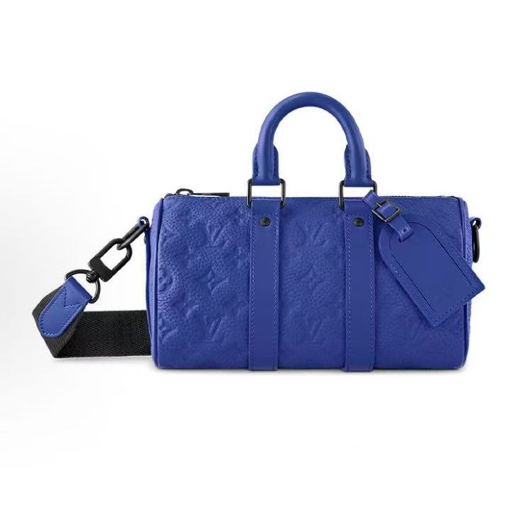 99新 LouisVuitton/路易威登 新款 keepall25蓝色压纹全皮斜挎包 