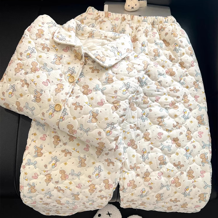 卡通小狗夹棉睡衣女冬季2024年新款少女可爱印花加厚家居服可出门