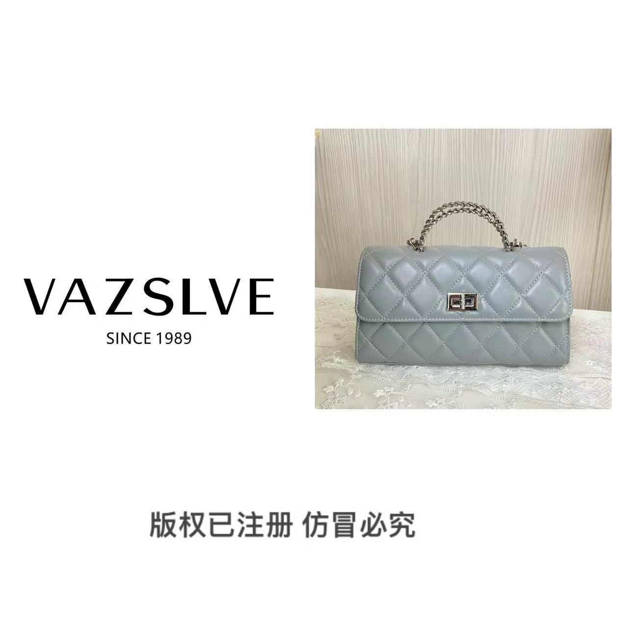 VAZSLVE/原创设计 春夏新款复古真皮轻奢单肩包#LZ-2311-灰色