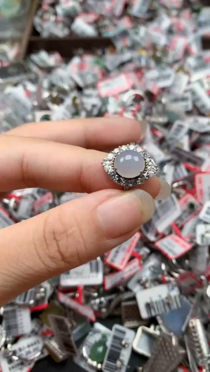 银S925镶嵌戒指翡翠天然A货缅甸翡翠