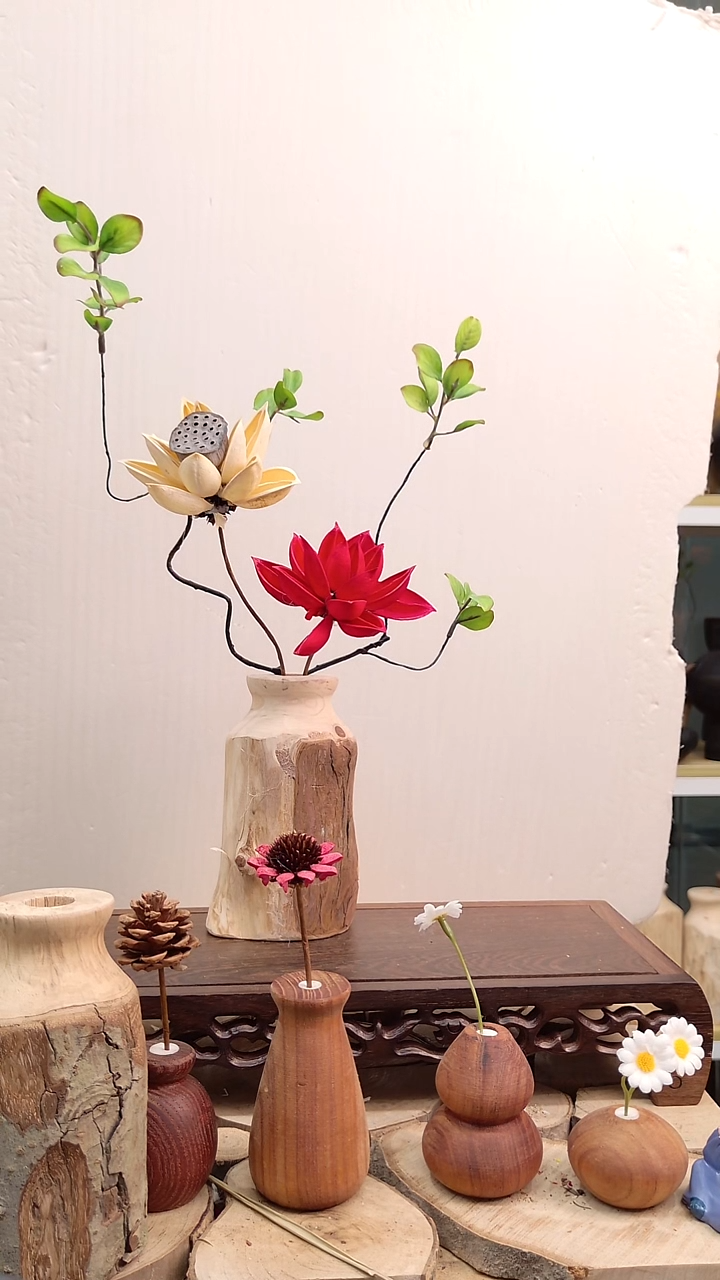 木实木花瓶配花一套