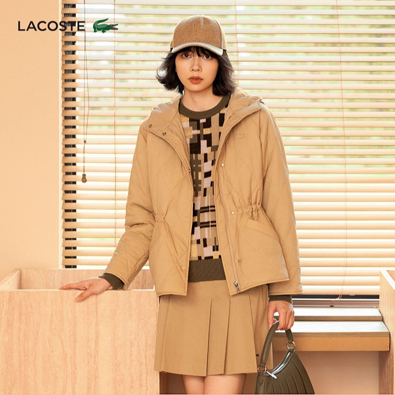 LACOSTE法国鳄鱼女装25秋季新款菱形绗缝连帽棉服外套|BF2493