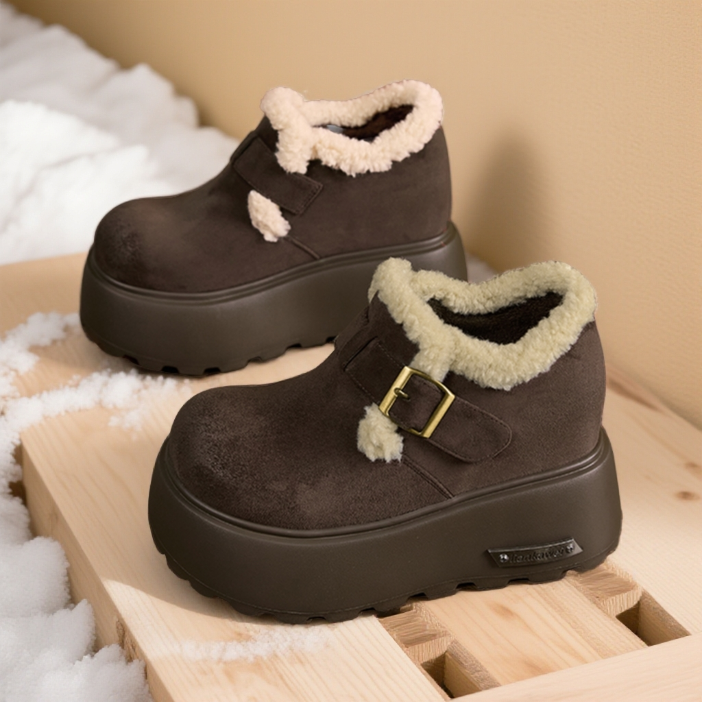 10cm保暖加绒厚底勃肯鞋女冬季新款超轻软底内增高雪地靴女小个子