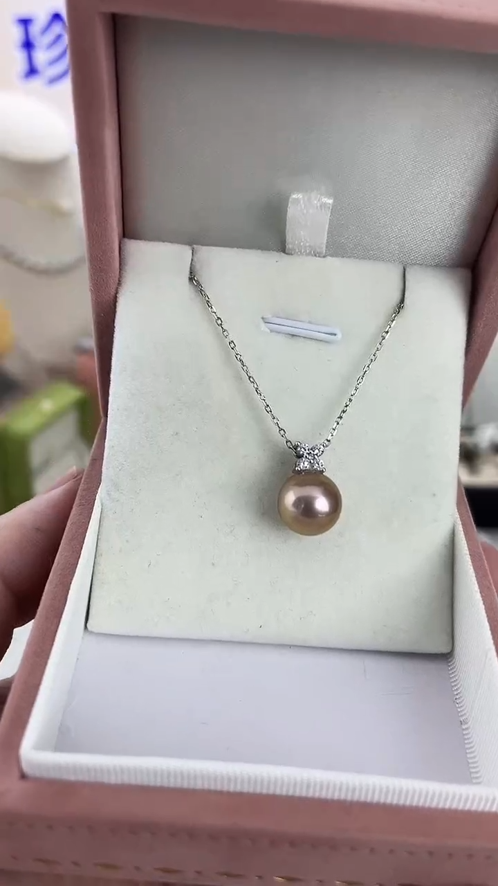 颈饰银S925镶嵌淡水珍珠06天然珍珠极光古铜紫四叶草吊坠10-11