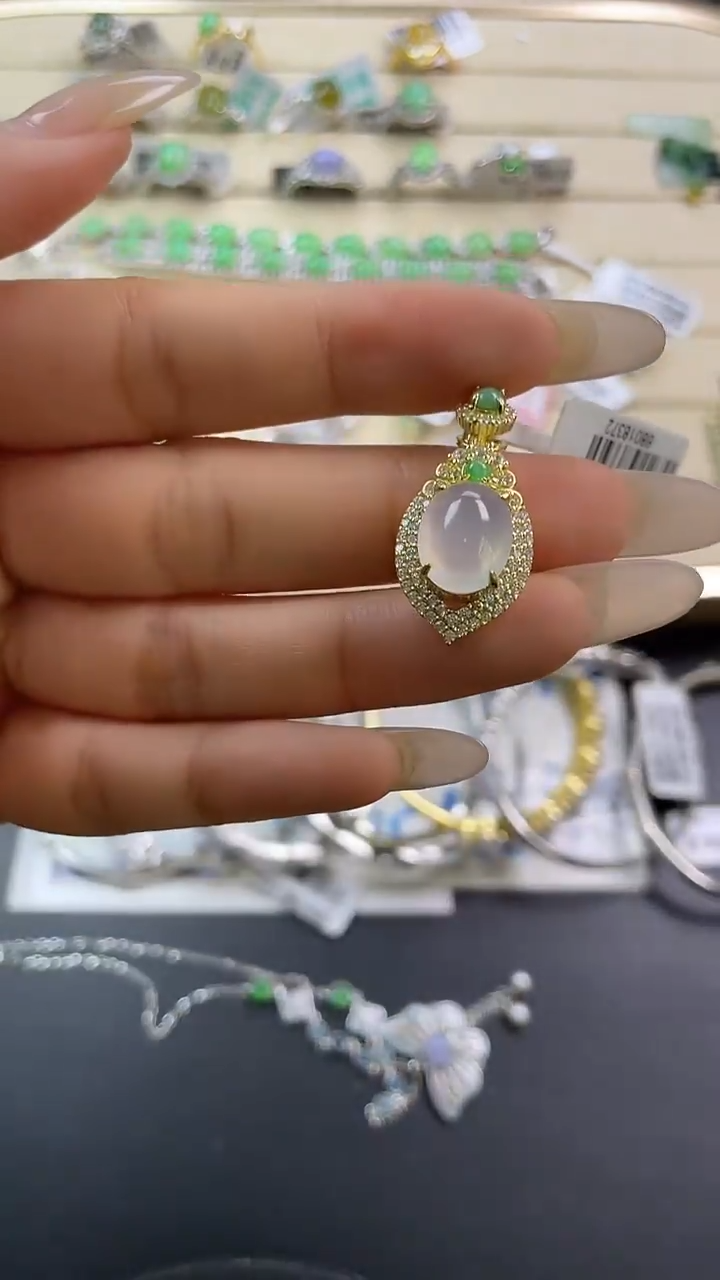 银S925镶嵌戒指翡翠翡翠 蛋面 银S925镶嵌