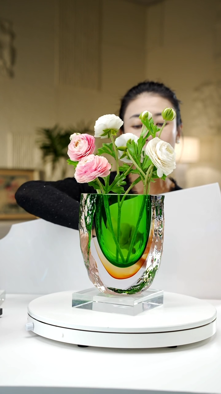 手工艺品琉璃福利琥珀绿肌理纹花瓶