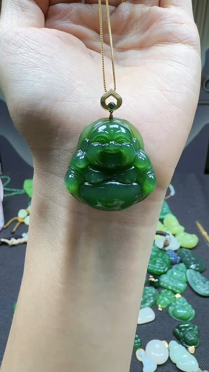 和田玉18K金镶嵌挂件1