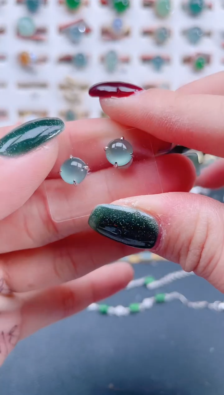 银S925镶嵌翡翠耳饰天然翡翠