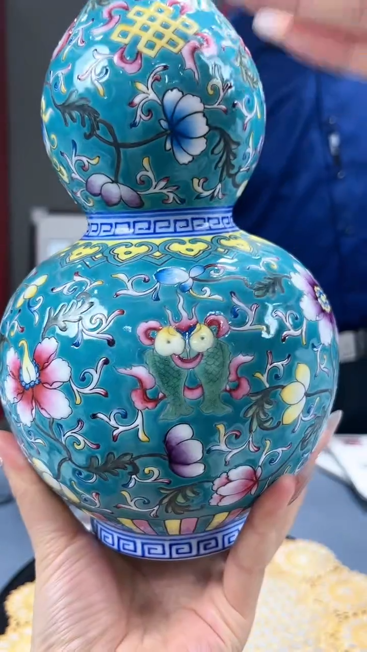 【闪购商品】官窑瓷画院592官窑瓷画院松石绿缠枝葫芦瓶