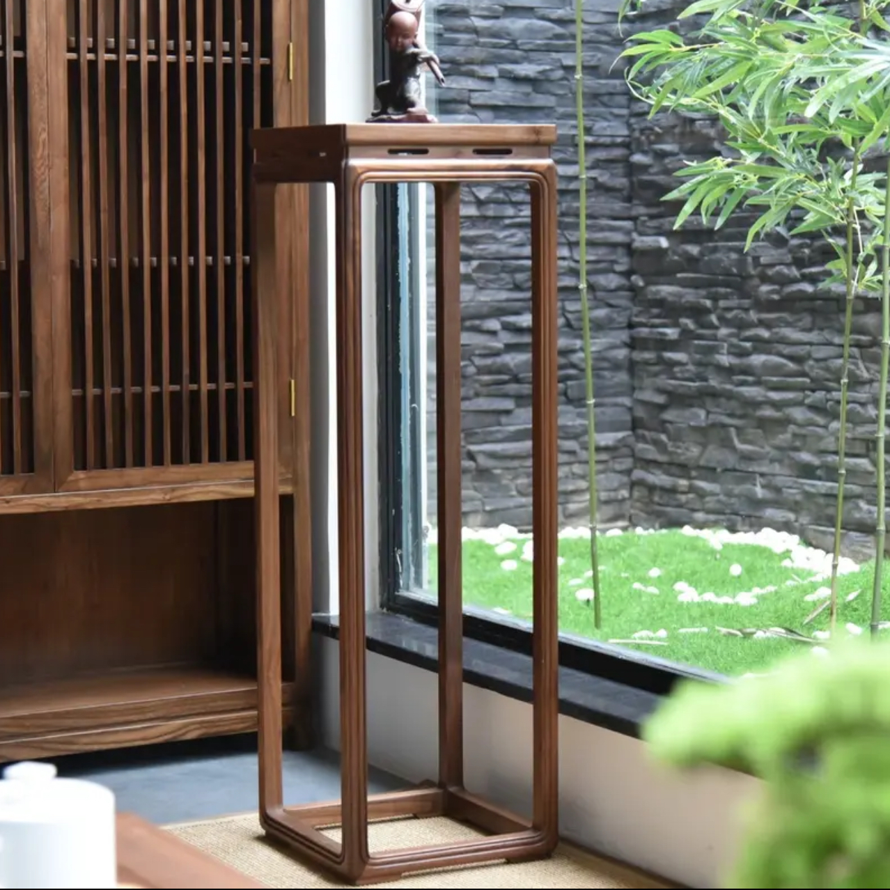 老榆木实木花几边几中式家具黑胡桃榆木现代简约客厅花盆架盆景架