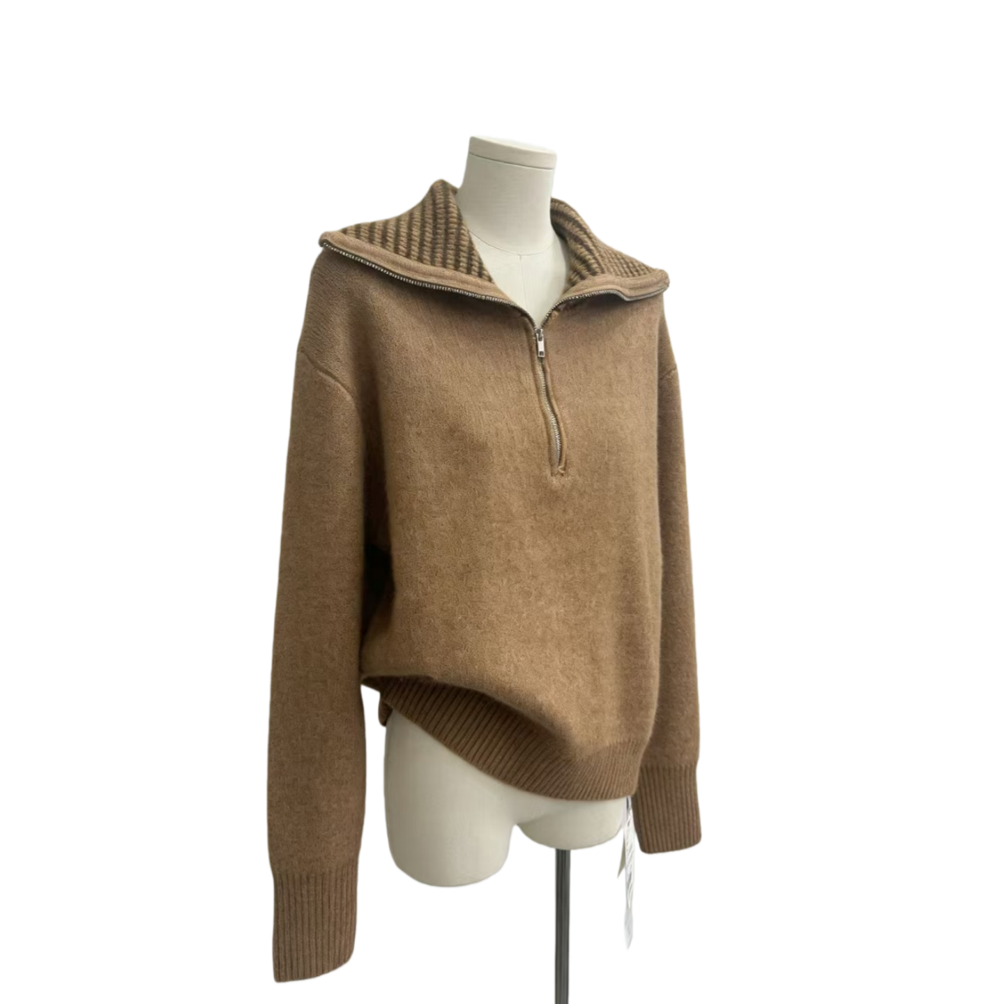 DV 7050新款慵懒风格纹翻领半拉链针织衫