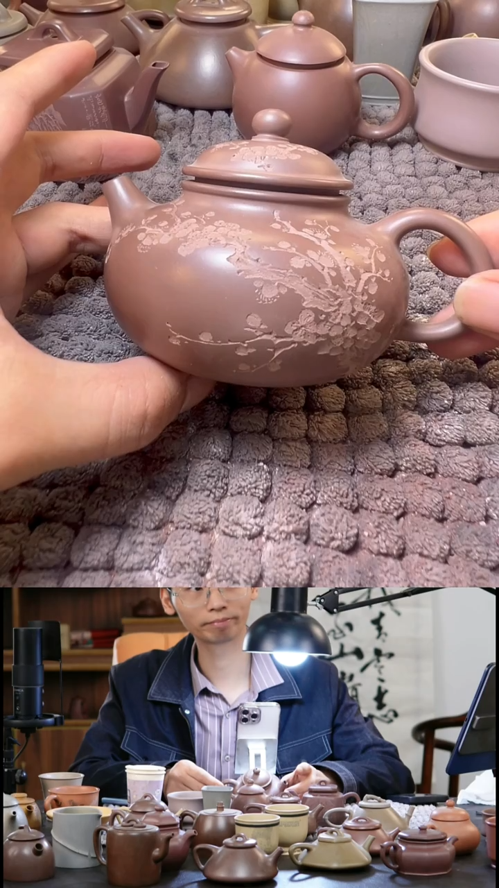 茶壶紫砂荣天紫砂定制墨梅