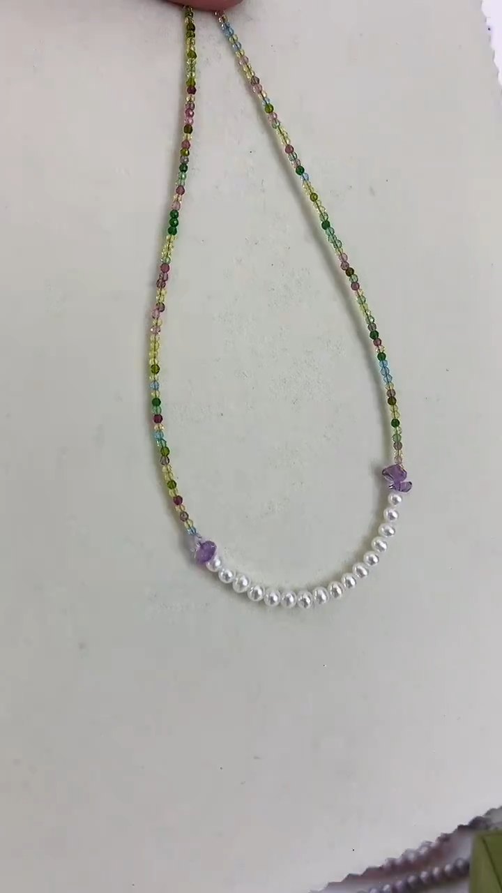 颈饰银S925镶嵌淡水珍珠21天然珍珠极光小米珠微笑链