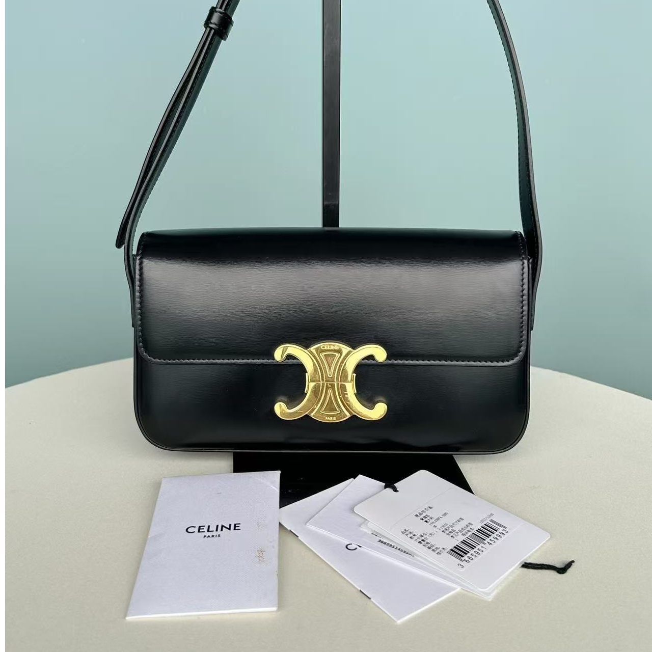 未使用 Celine/思琳 凯旋门腋下包 黑金经典配色 81513