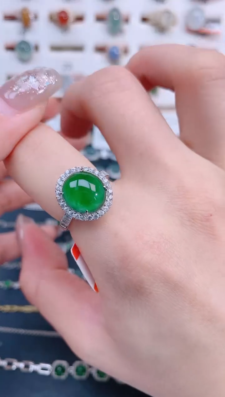银S925镶嵌戒指翡翠天然翡翠