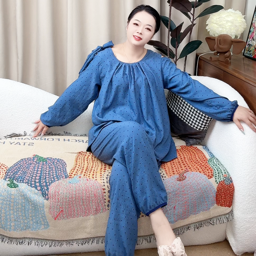 云朵棉大码家居服时尚舒适印花长袖长裤美背透气套装270斤穿洋气