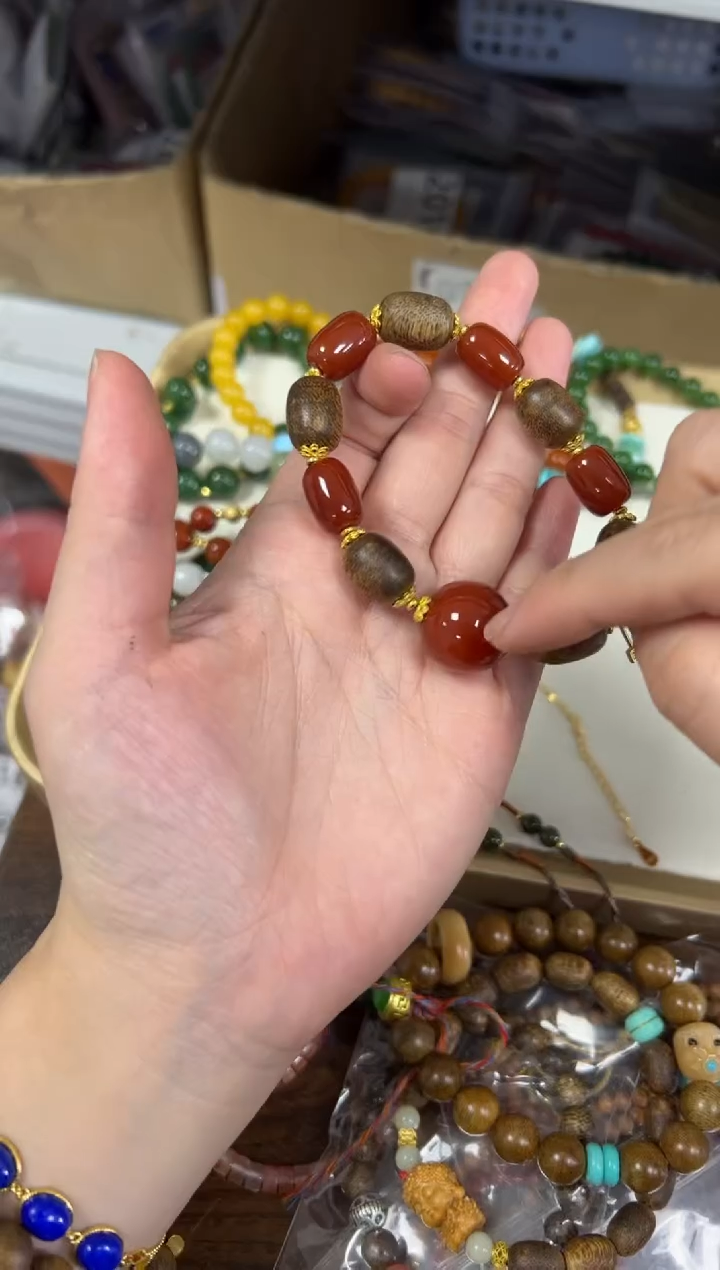未镶嵌手链玛瑙/玉髓孤品柿子红玛瑙枣珠款手链[6350]