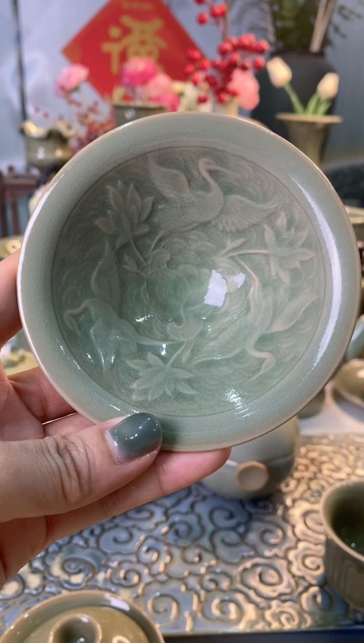 【闪购商品】【仙鹤莲纹】小斗笠底部【开片】XG001