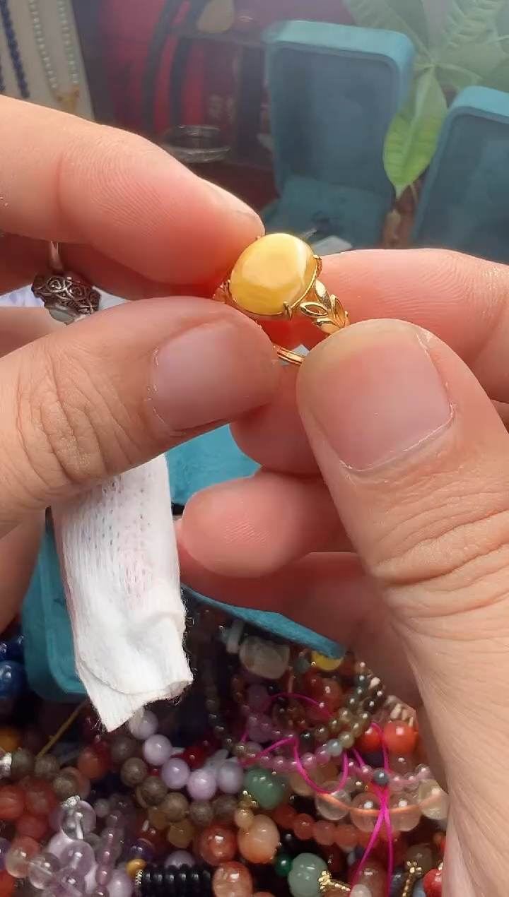 未镶嵌蜜蜡戒指木*（一物一件）008557