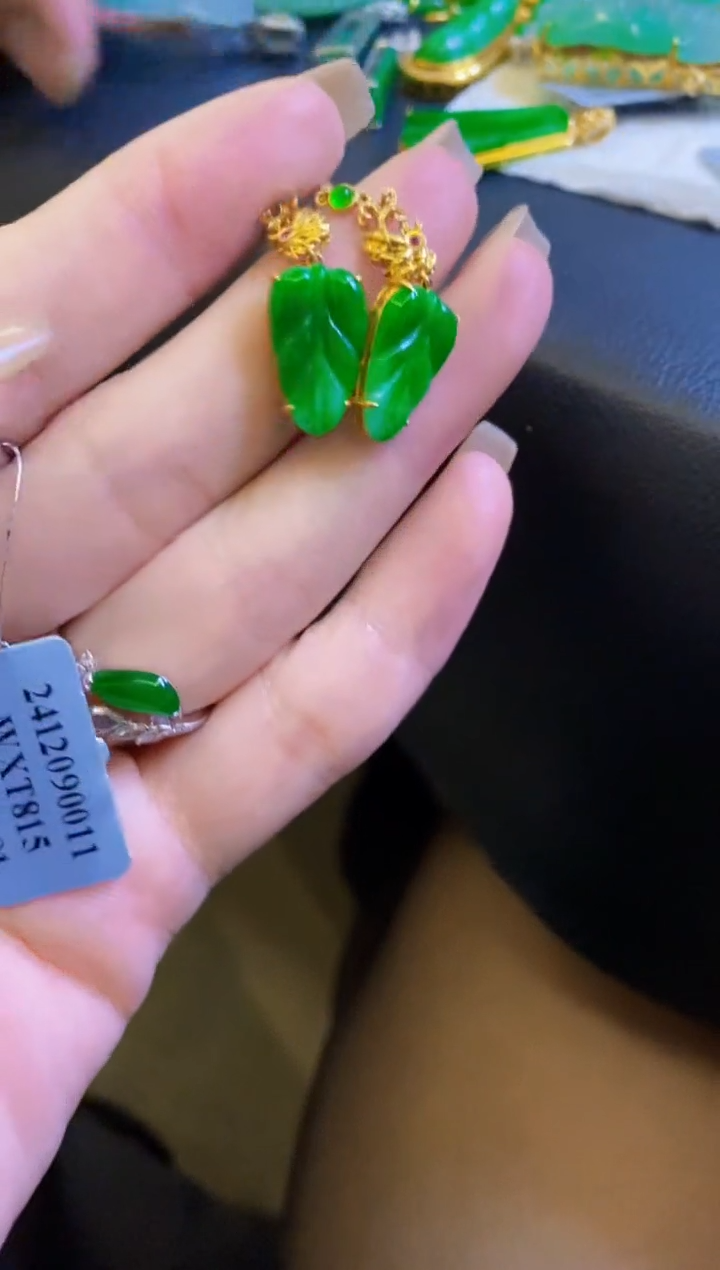 【闪购商品】翡翠颈饰18K金镶嵌耳饰