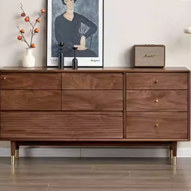 北美黑胡桃八斗柜日式原木储物收纳抽屉电视橱简约北欧卧室床尾柜