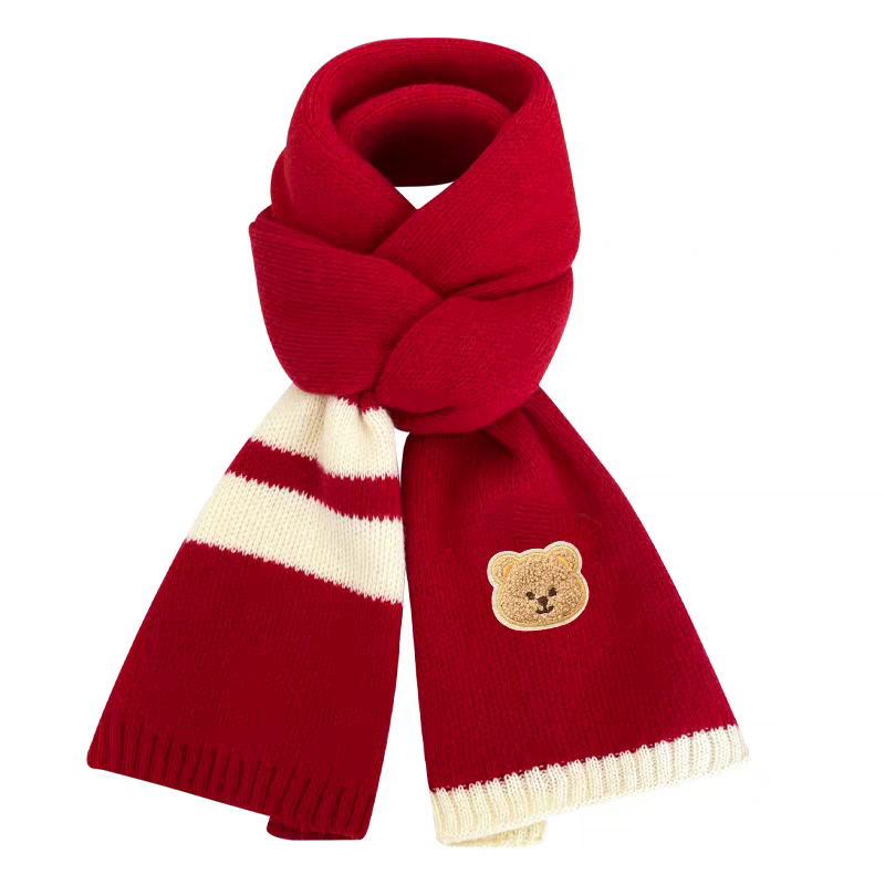 慧安妮塔日系可爱短款小围巾亲子保暖百搭条纹棕色针织围脖