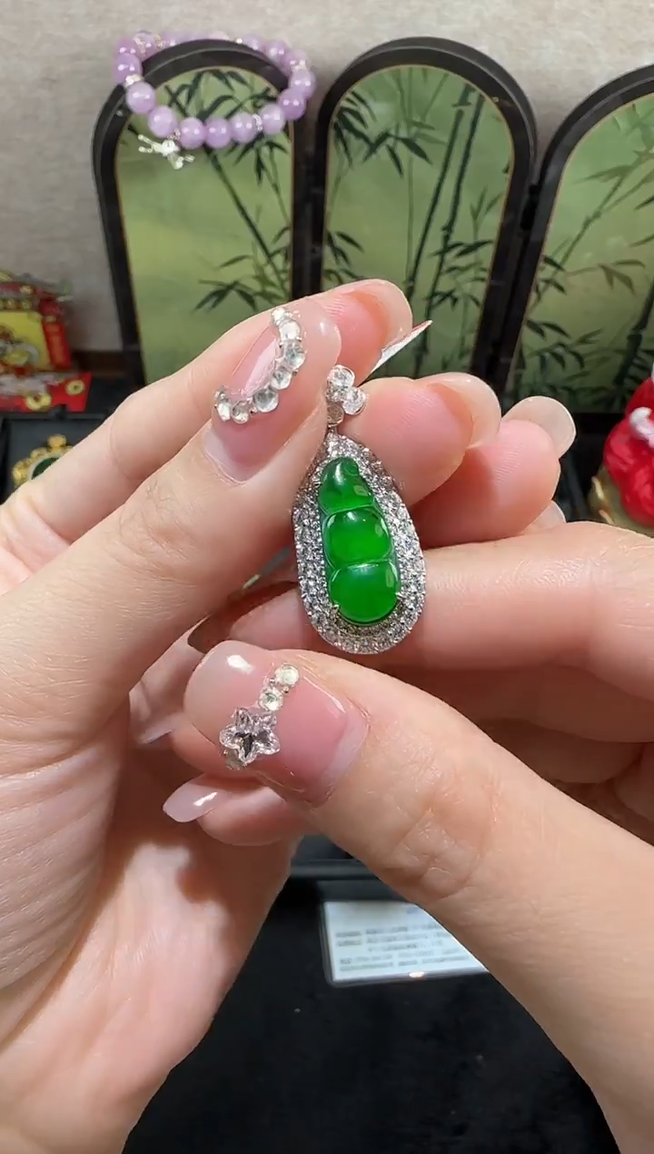 无吊坠925银瑕疵阳绿福豆吊坠