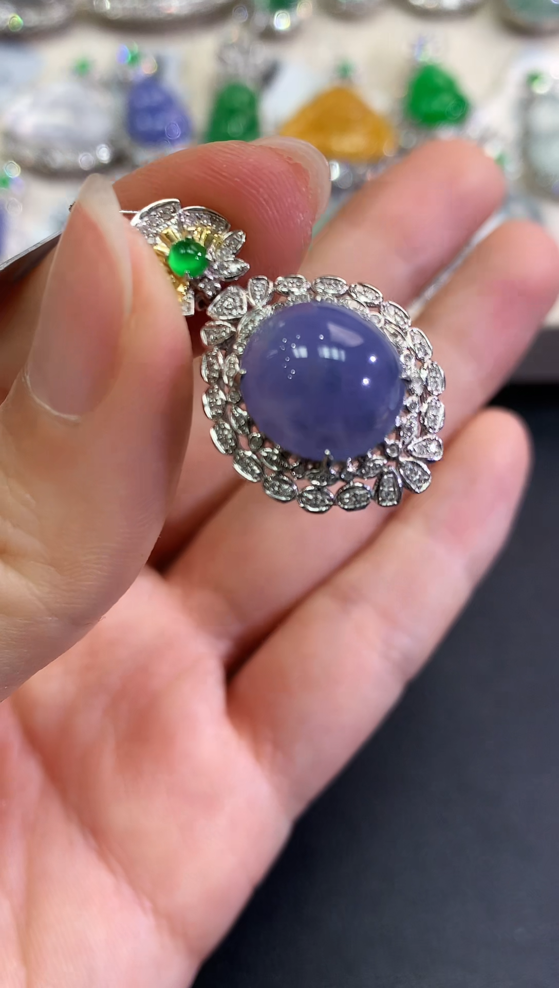 【闪购商品】翡翠颈饰18K金镶嵌d26    紫色有一定色差