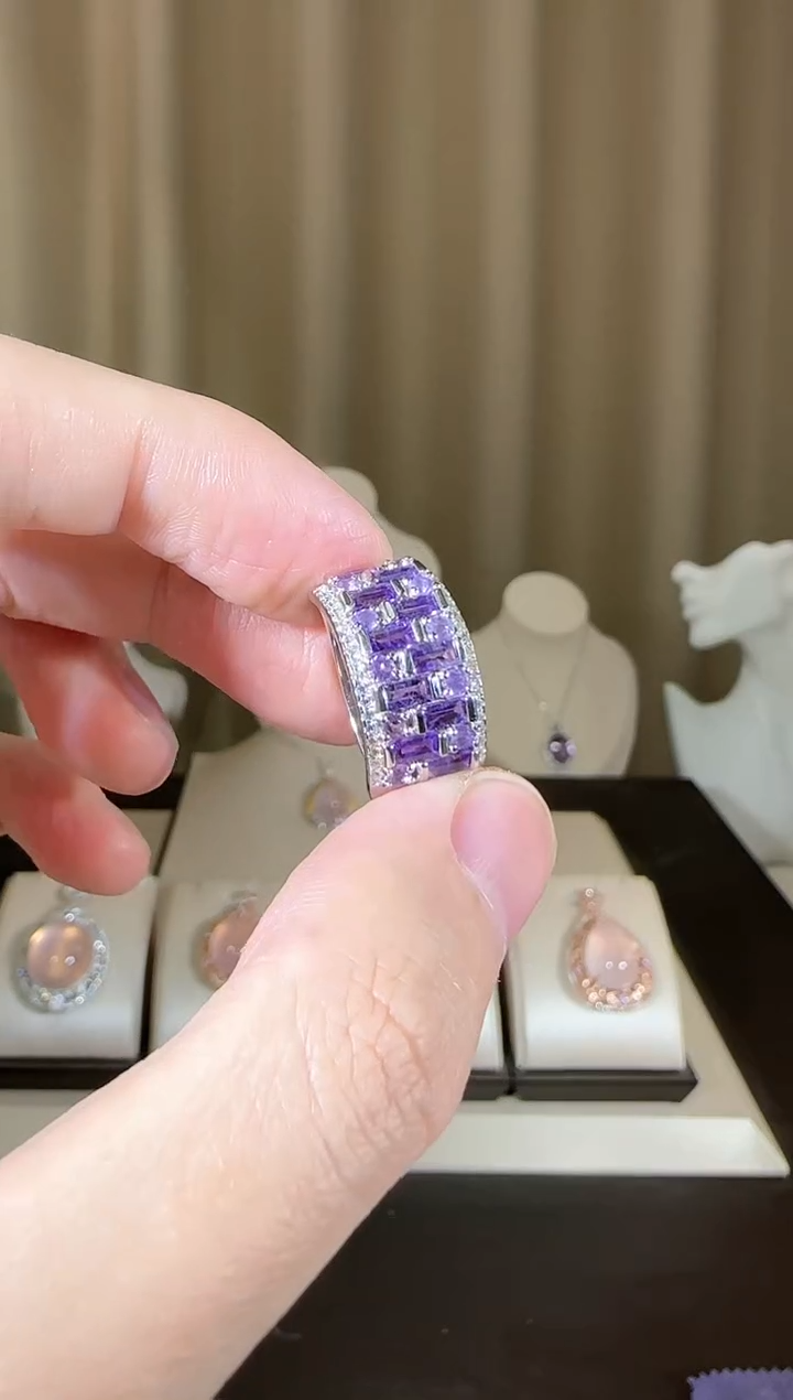 【闪购商品】紫晶戒指银S925镶嵌简约