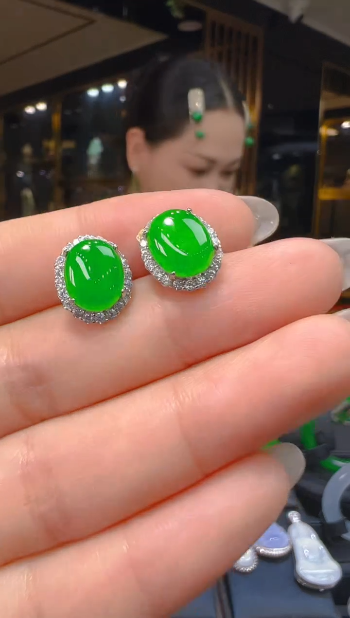 银S925镶嵌翡翠耳饰026(多样性发货发其一)