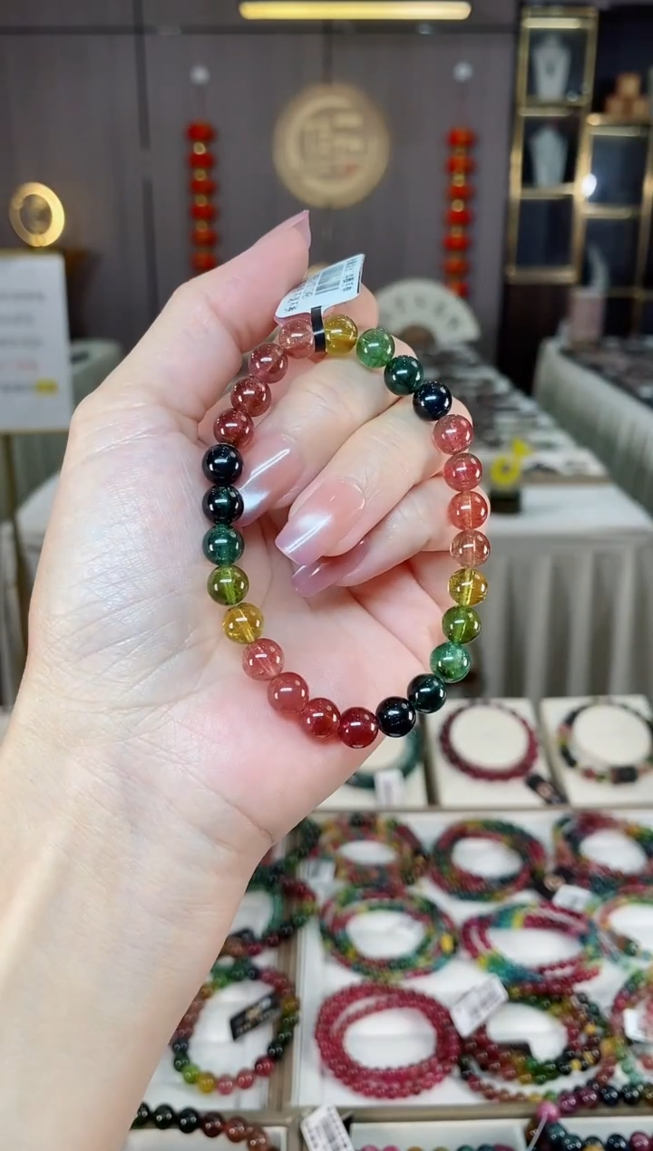 未镶嵌老矿碧玺彩虹单圈手串7mm+碧玺hon多样性发货一条